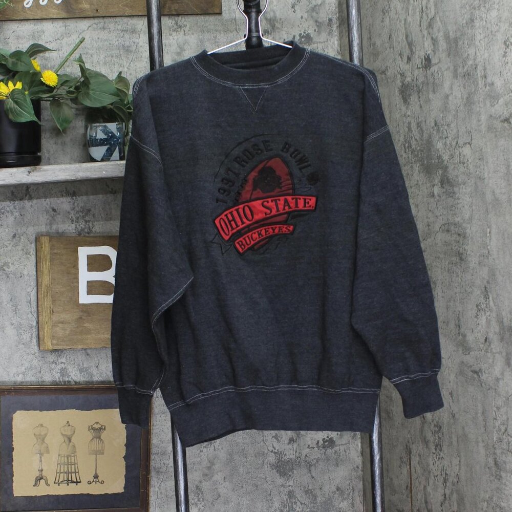 Midwest Mens Vintage 1997 Rosebowl Ohio State Embroidered Sweatshirt Gray L